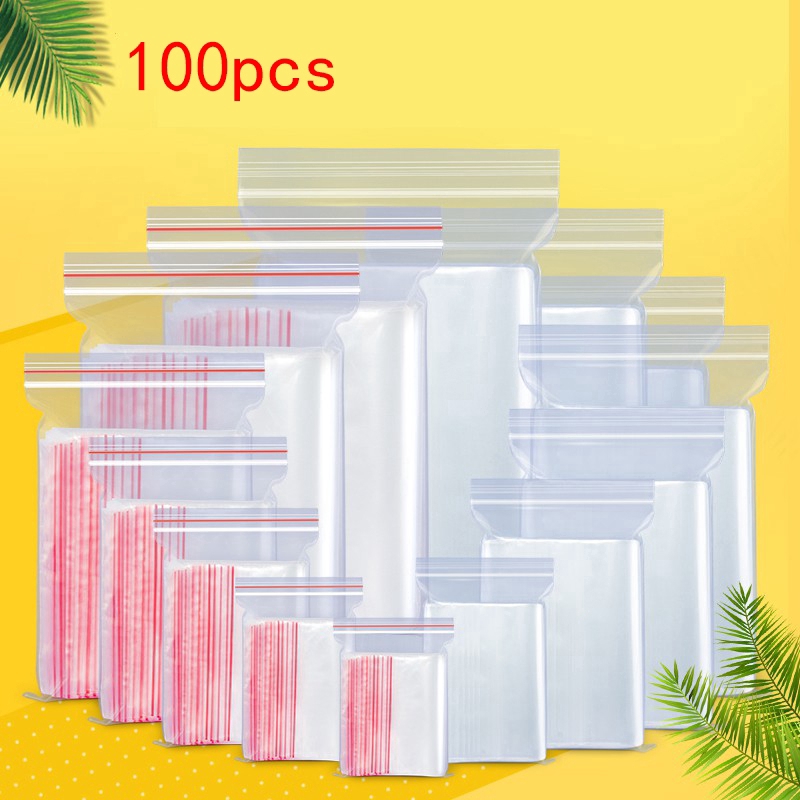 100 bolsas de plástico pequeñas con cierre de cremallera, bolsa  transparente, bolsa de almacenamiento de polietileno, bolsas transparentes