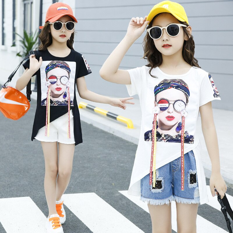 Conjunto niña verano falda con tirantes y camiseta gafas