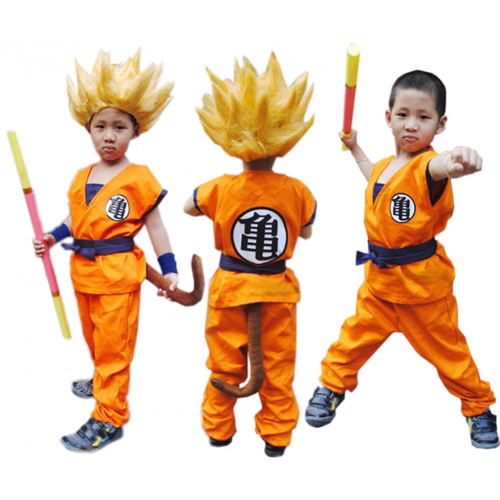Disfraz de Son Goku para niños, Cosplay de anime, uniforme de héroe, peluca,  Carnaval, nuevo