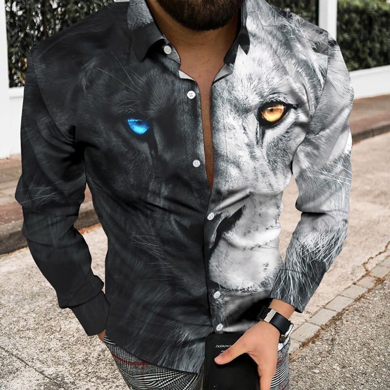 Camisas Goticas De Leon Con Estampado 3d Para Hombres Camisa Blanca Negra Animal De Lujo Casual Manga Larga Tops Ropa Para Hombre Nueva Cardigan Shopee Colombia