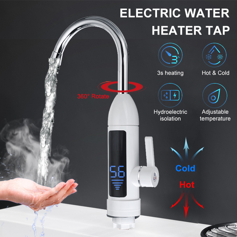 Grifo de agua caliente instantáneo, grifo de calentador de agua sin tanque,  giratorio de 360°, grifo de agua caliente rápido instantáneo con pantalla