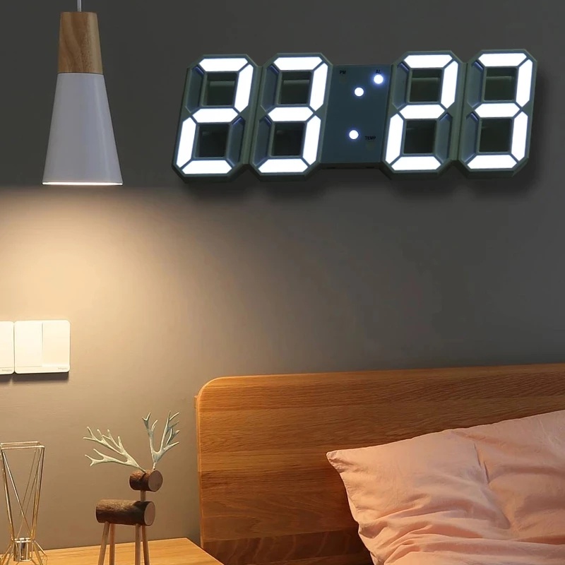 Reloj De Pared LED 3D Diseño Moderno Digital Mesa/Temperatura