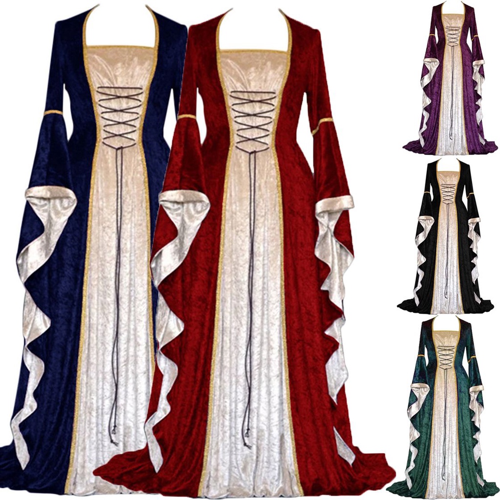 Vestido de Disfraz Medieval para Mujer, Vestido de Fiesta Retro, Vestido de  cóctel Vintage,Encaje Hasta el suelo