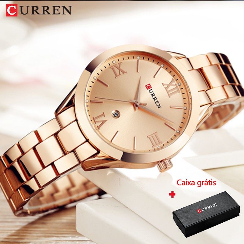 Reloj De pulsera Curren Para Mujer/Reloj De pulsera De acero inoxidable  Para Mujer/Reloj De pulsera De oro Rosa 9007s Para Mujer