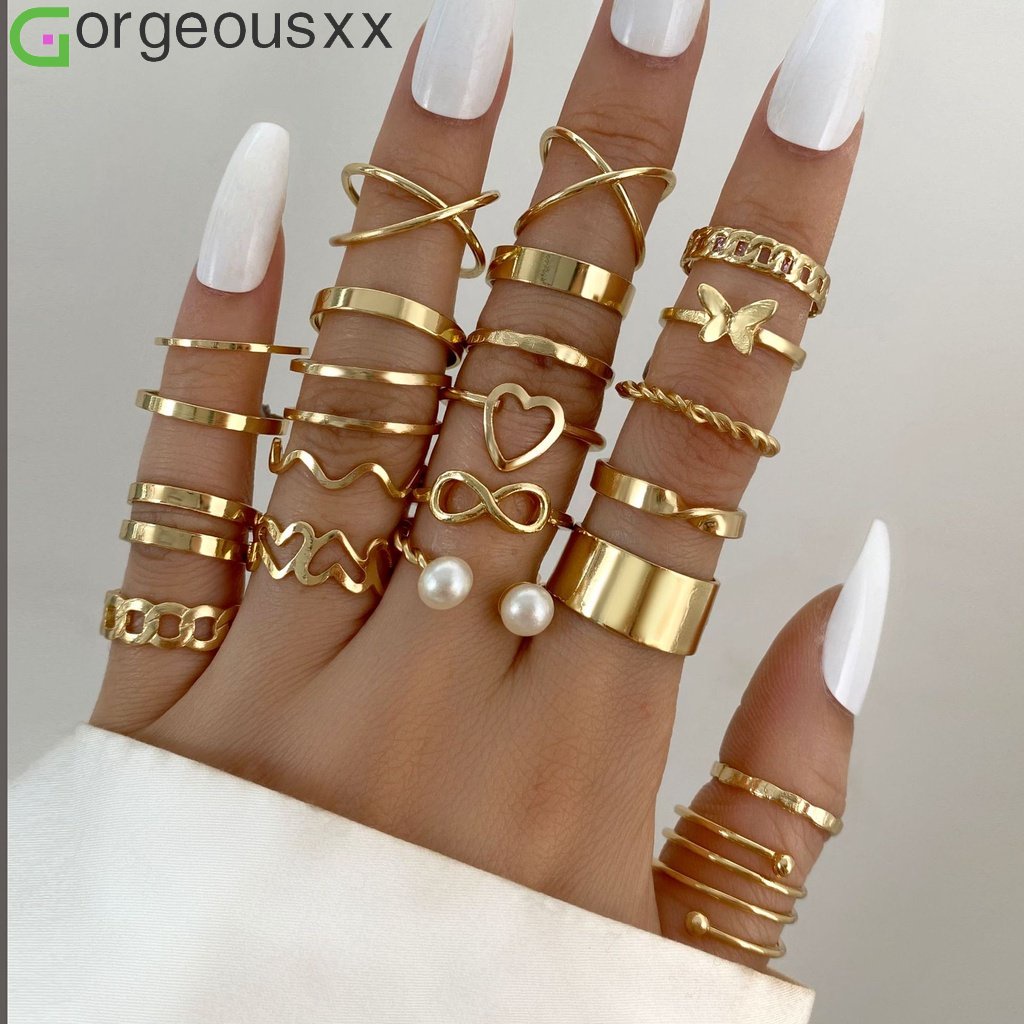 Boho Oro 22 Piezas Anillos De Corazon Conjunto Para Mujeres Vintage Geometrico Cruz Perla Mariposa Dedo Moda Joyeria Regalo Shopee Colombia