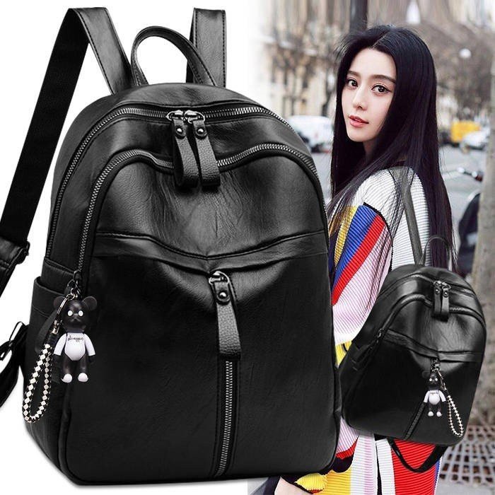 Bolso De Moda De pu Versión Coreana/Mochila Casual Negra Simple Para Mujer/Mensajero  De Hombro