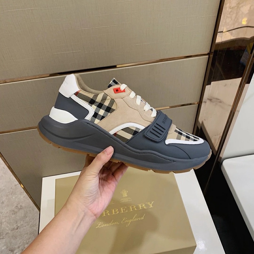 Burberry Baja Cano Con Encaje De Cuero Costura Casual Para Los Hombres Suela Gruesa Zapatos Zapatillas De Deporte Shopee Colombia