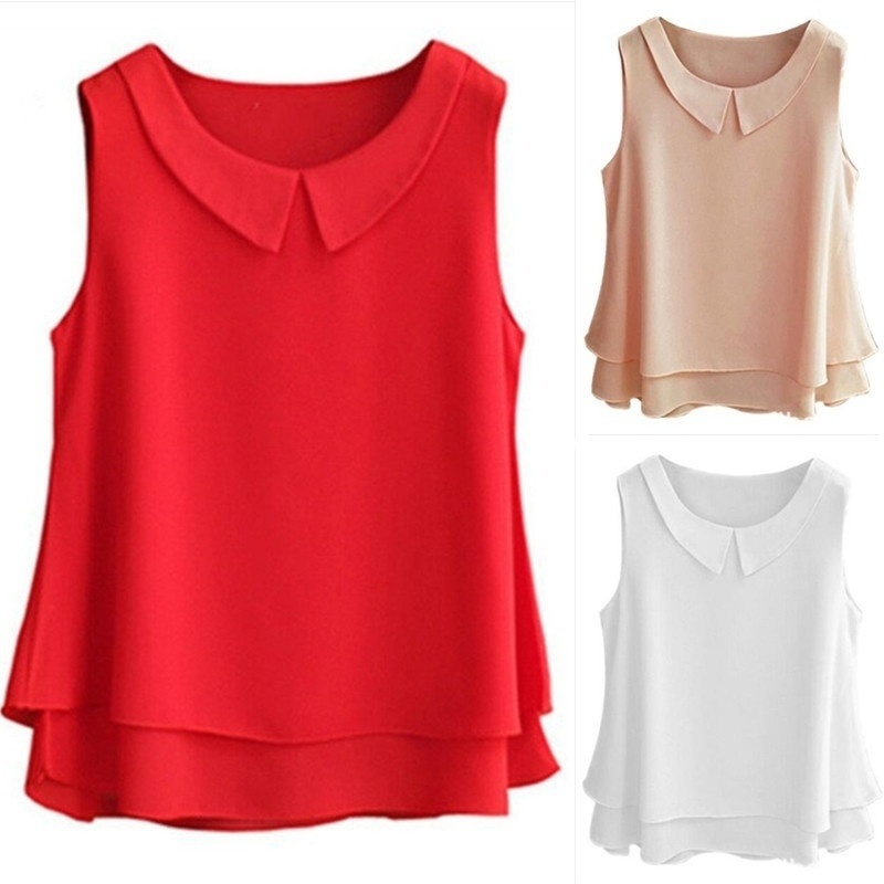 Blusas De Las Mujeres Sin Mangas Cuello Camisa Para Blusa De Gasa Verano Casual Femenino Tops M s Tama o