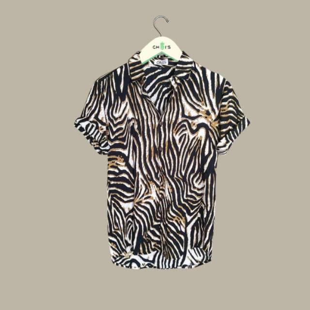 Camisa rayón hombre manga corta tigre rayas animal print motivo