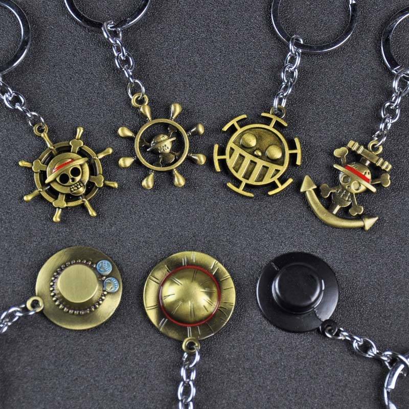 HLXFF3 One Piece: Llavero de Pvc Luffy Jolly Roger Sombrero de Paja Piratas Logo