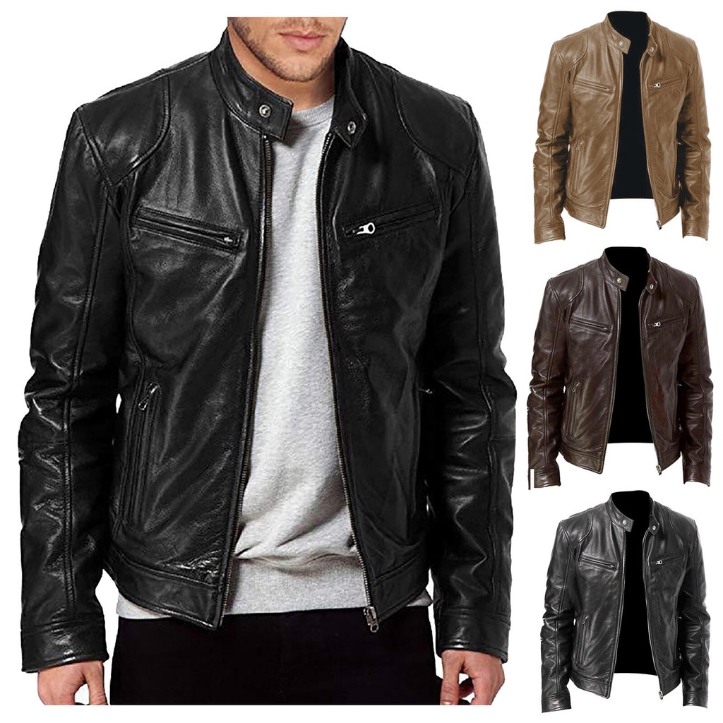 Chaqueta Cuero Hombres - Chaquetas De Cuero Negro Suave Corto Para Hombres  Motocicleta Slim Fit Biker Coat 