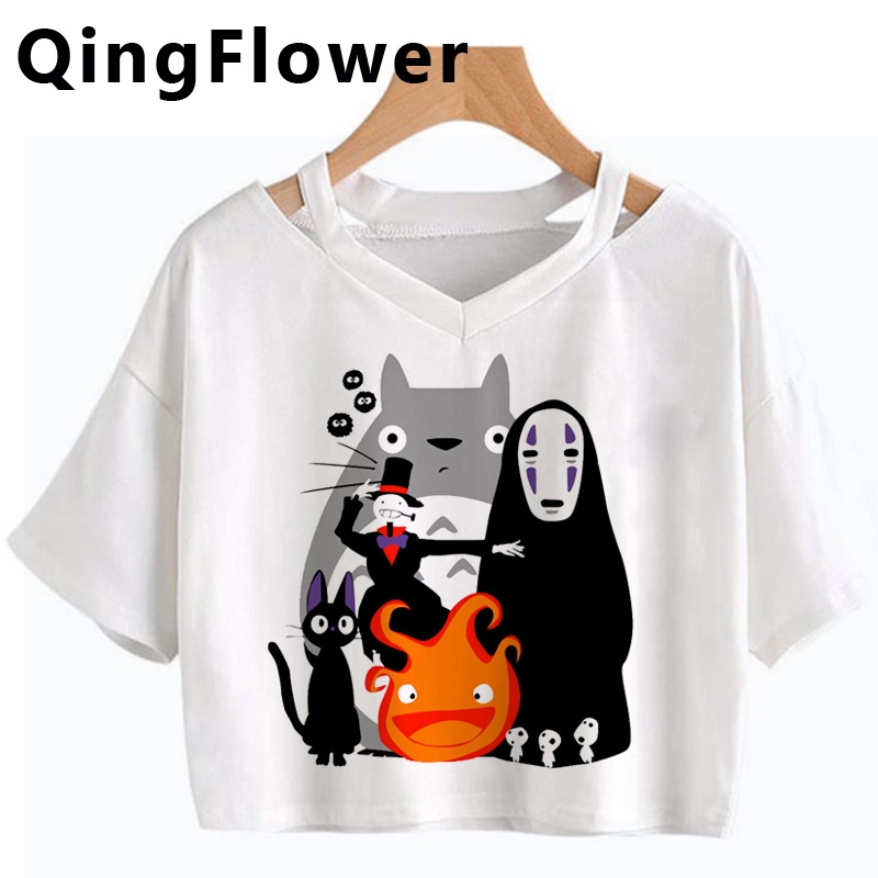 Totoro Studio Ghibli Verano top Camiseta Mujer tumblr Blanca Ropa Estetica streetwear Shopee Colombia