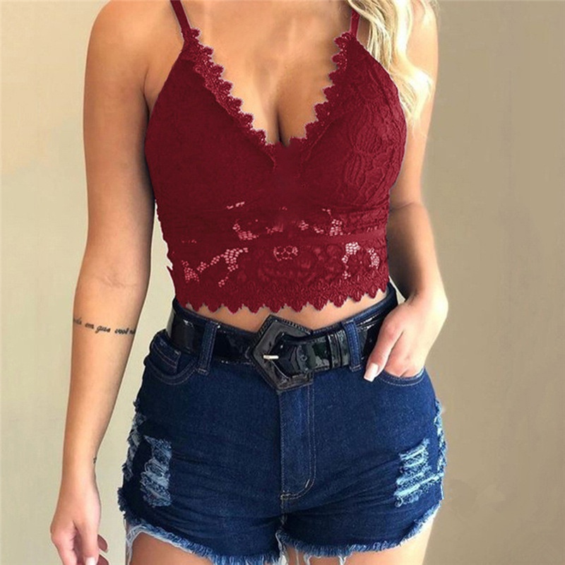 Mujeres Moda Encaje Floral Bralette Blusas Cuello En V Tank Tops Crop Top Espagueti Correa Senoras Camisola Mas Tamano XS 3XL Shopee Colombia