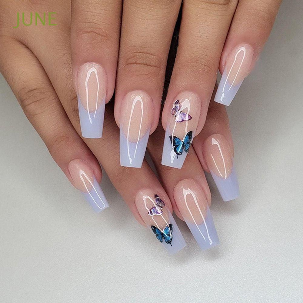 JUNE 24pcs/Box Press On Nails Butterfly Coffin False Nails Detachable Fake  Nails Wearable Artificial Manicure Tool French Ballerina Full Cover Nail  Tips | Shopee Colombia
