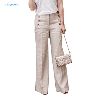 Pantalones De Un Solo Color Para Mujer Lily Con Botones De Cintura Alta De  Lino Ancho Y Piernas De Algodón