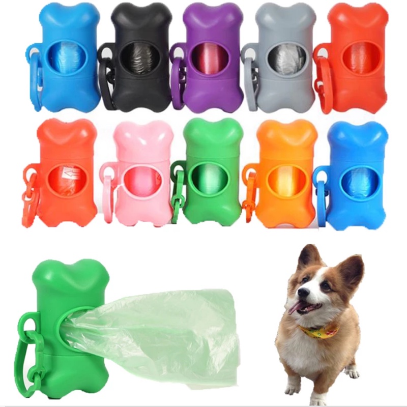 Dispensador portátil de bolsas para excrementos de perro, bolsas de  desechos para mascotas, dispensador de diseño de forma de hueso de silicona  con 5