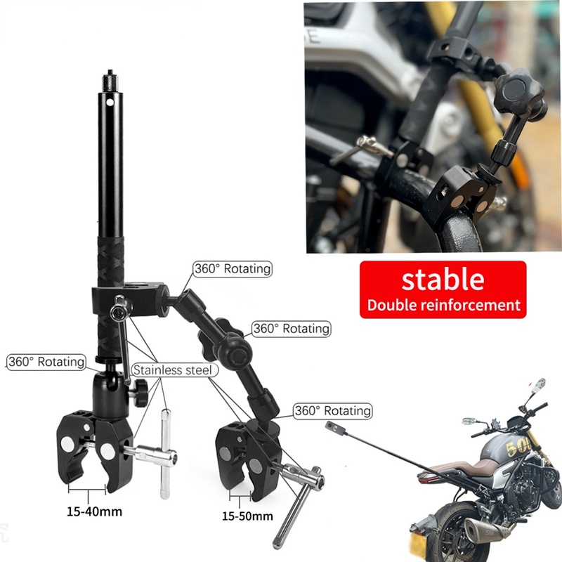 Palo de selfie invisible para motocicleta, soporte para cámara de montaje  en manillar de bicicleta, soporte de cámara de acción, soporte de