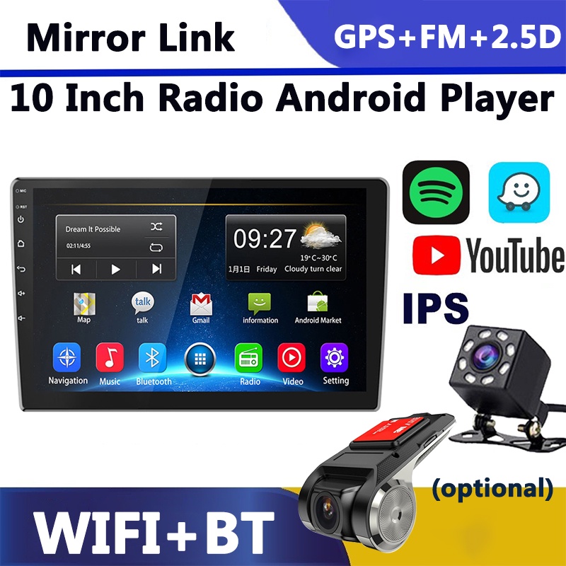 Estéreo de coche de doble DIN, radio de coche Android, pantalla táctil HD  2.5D de 10 pulgadas en Dash Navegación GPS con Bluetooth WiFi FM Radio