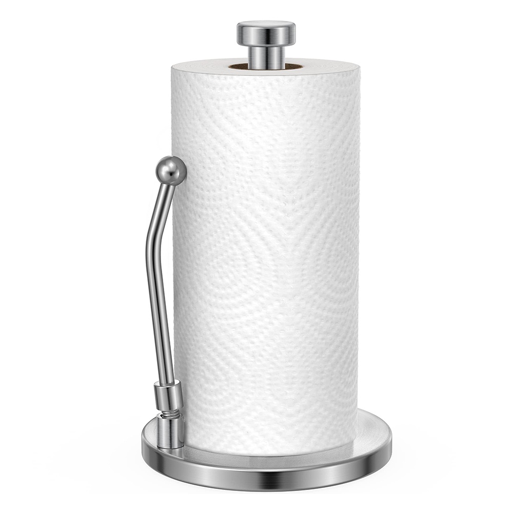 Soporte para toallas de papel de acero inoxidable, dispensador de toallas  de papel con una mano, base pesada antideslizante, brazo de resorte, toalla