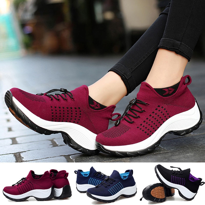 Zapatos de correr para mujer con soporte transpirable antideslizante en la  plataforma zapatillas de deporte cómodas de cuña para correr zapatos