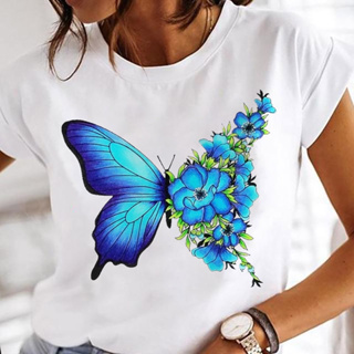 Mariposa Mujer Camiseta De Dibujos Animados Azul Arte Impresi n