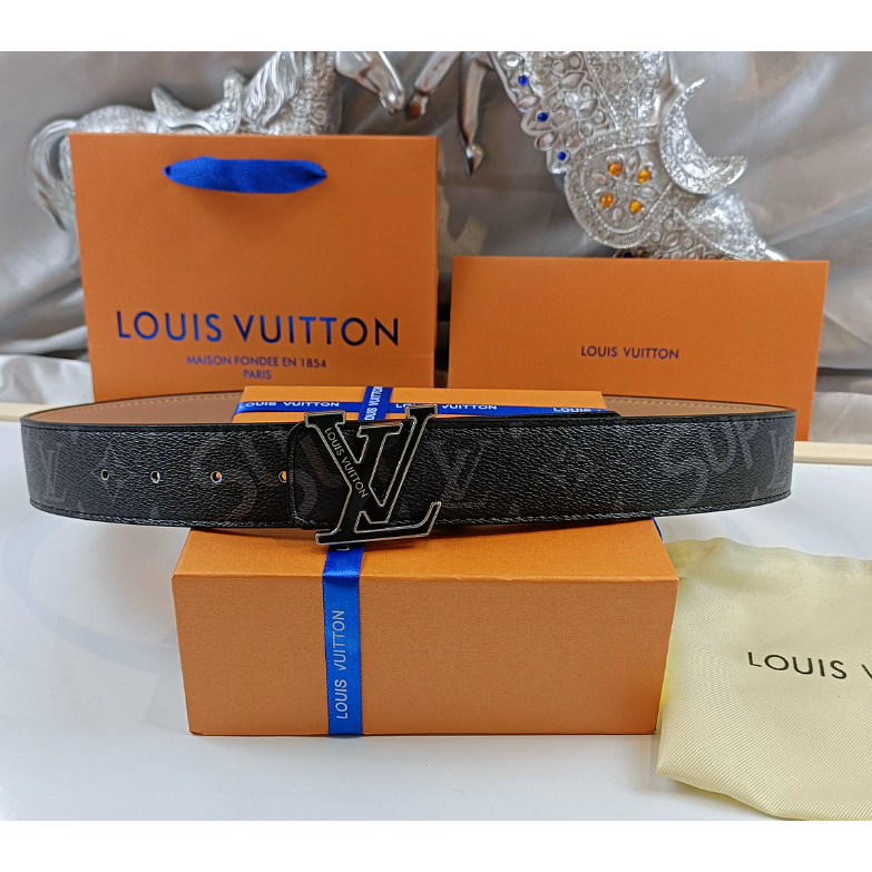 LV Louisvuitton Hombres Hebilla De Cinturón De Cuero Genuino