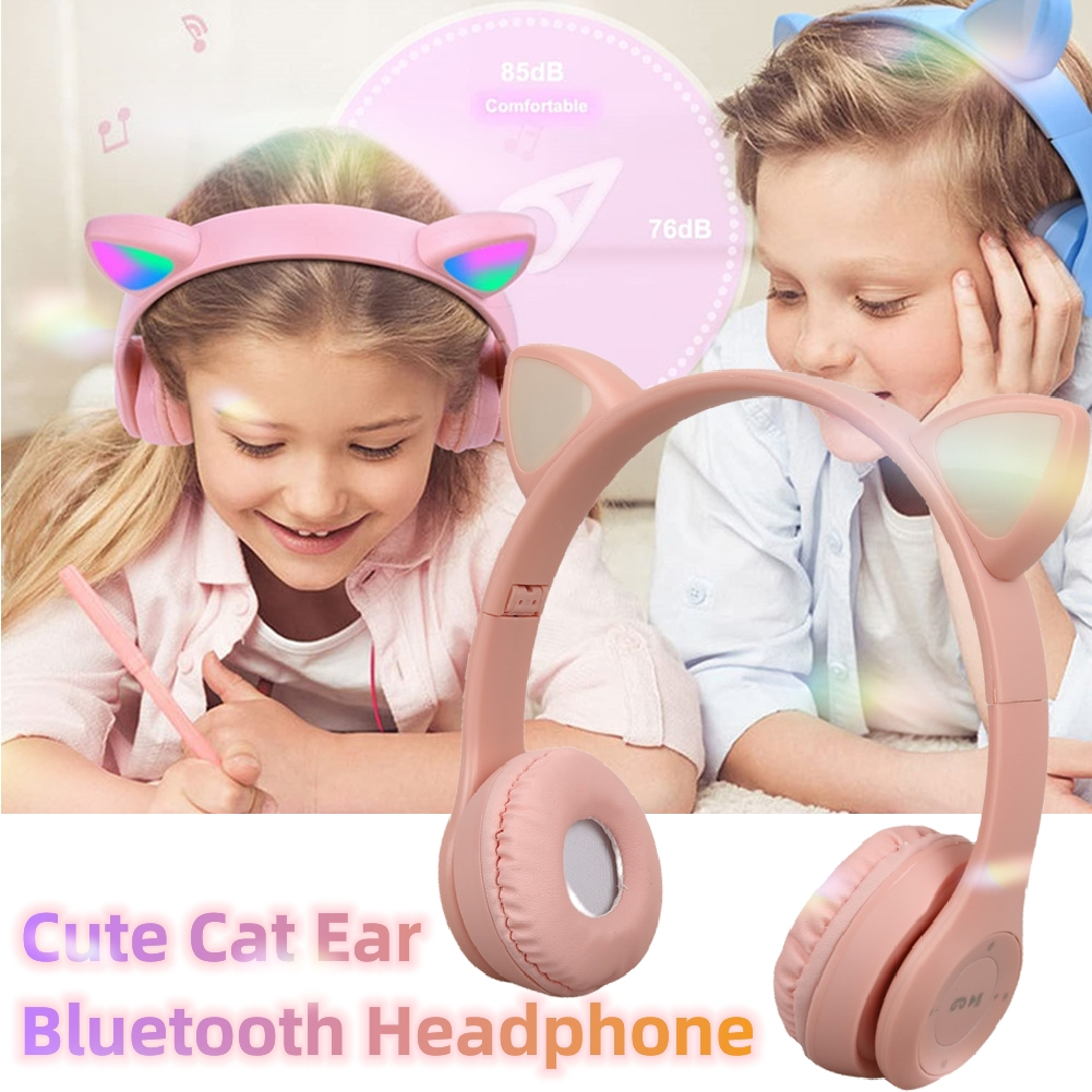 P47 Auriculares Inalámbricos Con Micrófono Oreja De Gato Bluetooth Estéreo  Bass Cascos Niños Niña Pc Auricular Gamer