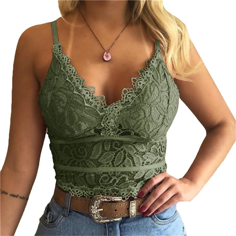Blusas Bralette Floral De Encaje Con Cuello En V Para Mujer Camisola