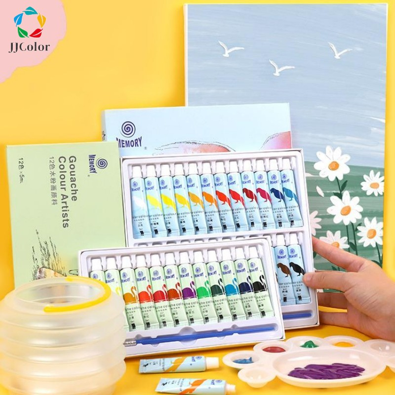 Kit Gouache Para Niños Kit Dibujo De 12/24 Colores Con Cepillo 5ml