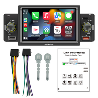 Estéreo de coche de un solo DIN con Carplay Android Auto de 7 pulgadas,  pantalla táctil retráctil HD para coche, reproductor MP5, soporte  Bluetooth