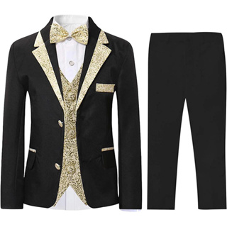 Conjunto de chaleco y corbata de vestir para niño color dorado sólido