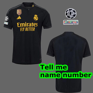 1 : 1 Tailandia Calidad 2023 2024 Real madrid Tercera Camiseta Negro  BELLINGHAM VINI JR . RODRYGO Personalización Personalizar Nombre Número  Camisetas