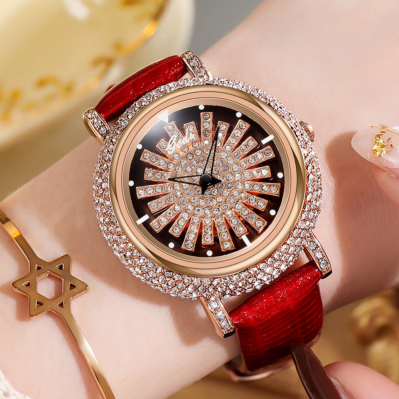 Relojes para mujer, reloj de pulsera para mujer, reloj de cuarzo de lujo,  impermeable, correa de cuero, reloj delgado de diamante, reloj de moda