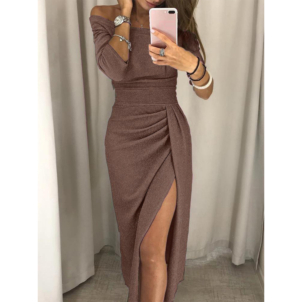 Vestido de noche musulmán corto con faja para mujer, con hombros