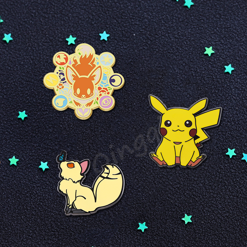 Floral Fox Pikachu Esmalte Duro Broche Cartoon Poke Solapa Insignias ...