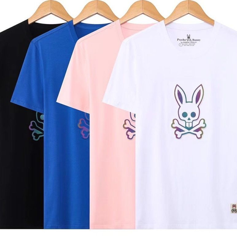 Psycho Bunny Hombres Verano Esqueleto Conejo Impresi n Ocio Multi color Marca De Moda Puro Algod n Camiseta De Manga Corta