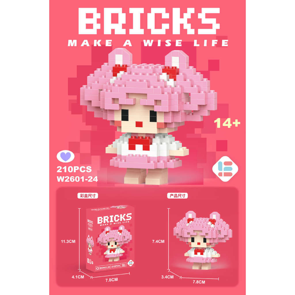 Set De Micro Bloques De Construcción 3D, Puzzle De Dibujos Animados En Rosa Y Blanco, Regalo Para Adultos Y Niños +7 Años