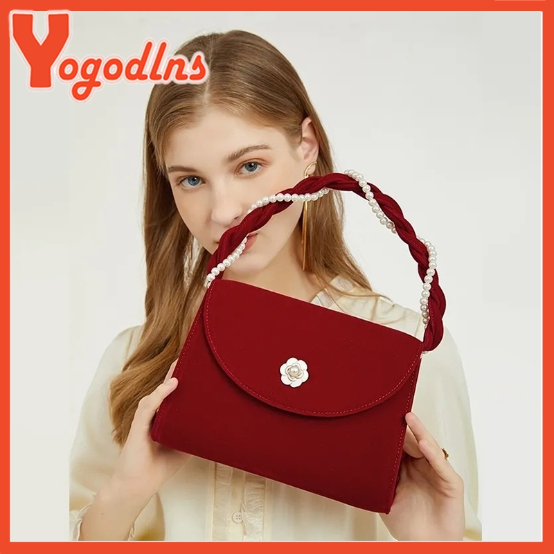 Yogodlns Vintage Terciopelo Rojo Bolso De Hombro De Las Mujeres De