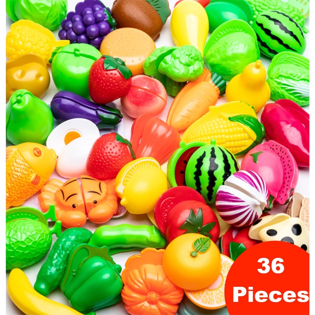 DigHealth Set De 34 Piezas De Alimentos De Juguete – Frutas Y Verduras Falsas Para Cortar Con Velcro – Juego Educativo De Cocina Para Niños De 3 Años En Adelante