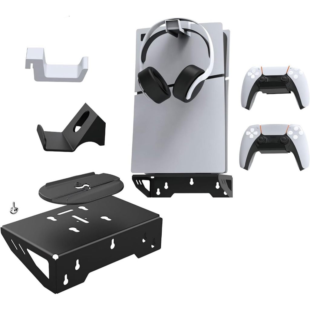 DOBE PS5 Slim Wall Mount Kit , Soporte De Pared De Acero Para Disc Y  Digital Con Para Auriculares Y Perchas Para El Controlador