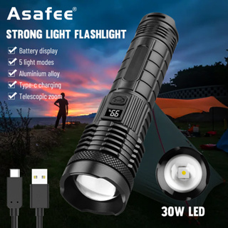 Linterna De Largo Alcance Linterna LED de largo alcance de 30 W, IPX4,  resistente al agua, 800 lm, tipo C, lámpara recargable USB