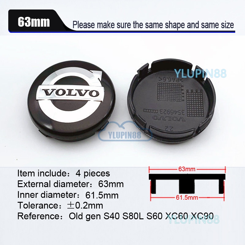 Tapacubos Para Volvo S40/V40 (2001-2025) - Pack De 4, Negro, 64mm