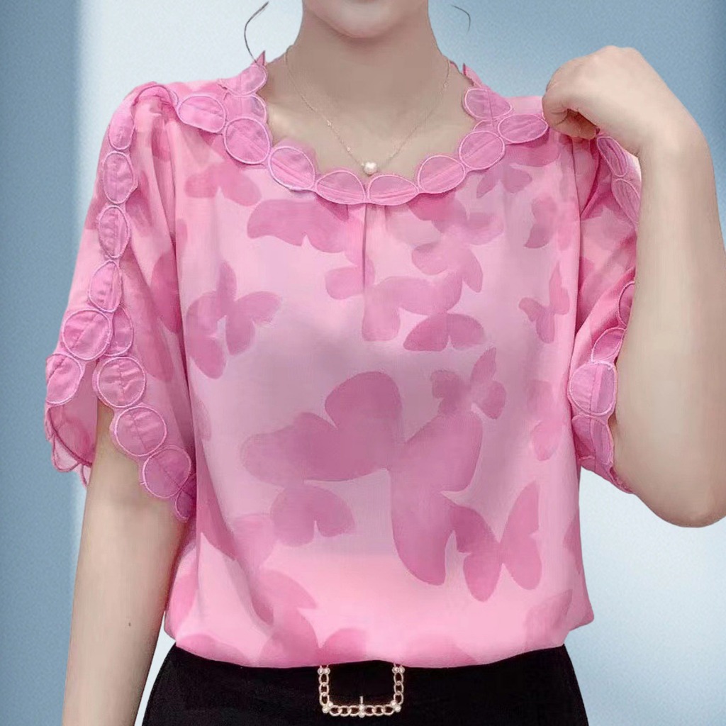 Camisas retro de verano para mujer, estilo chino, cuello alto, hebilla  suelta, algodón y lino, blusa nacional para mujer (color : media manga  rosa