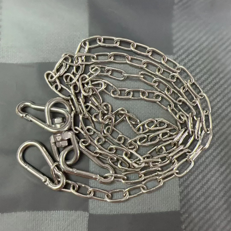 Cadena De Oro 18K De Acero Inoxidable Para Perros – Correa De Rastreo Con Mango De Cuero Genuino (Talla L)