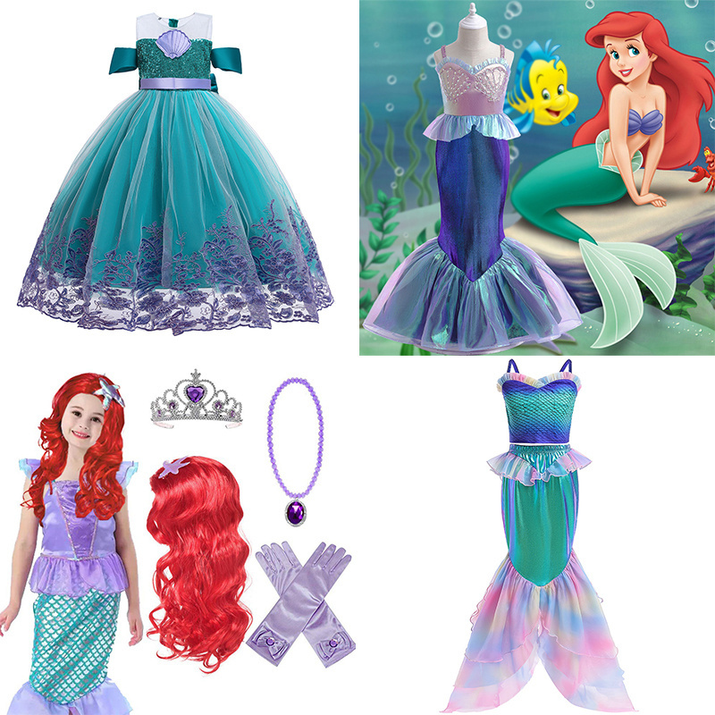 Linda Nina Princesa Sirenita Ariel Vestido Fuera Del Hombro Ninos Cosplay Disfraz Halloween Fiesta De Cumpleanos Ropa De Verano Shopee Colombia