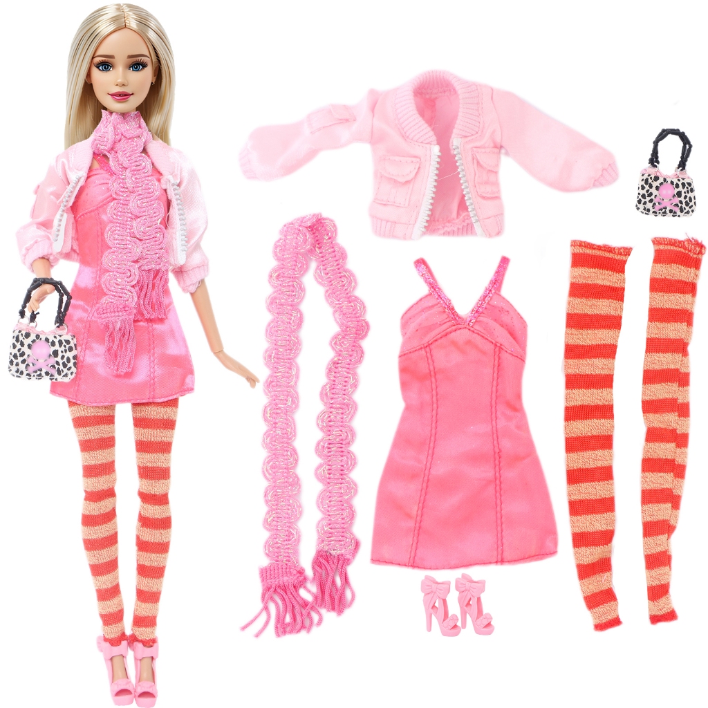 6 Unids Set Muneca Rosa Mini Vestido Bufanda Bolso Zapatos Medias Ropa Para Barbie Ninos Accesorios De Juguete Shopee Colombia