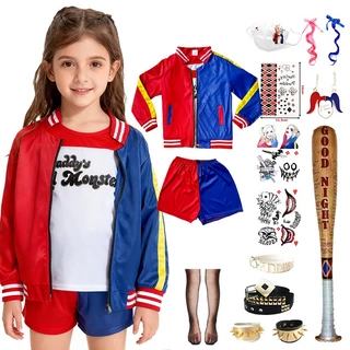 Disfraz De Payasa Quinn Para Niñas – Set De 8 Piezas Con Chaqueta, Camiseta, Pantalones, Peluca, Guantes Y Accesorios Para Halloween Y Cosplay