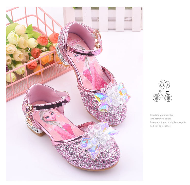 Zapatos De Princesa Elsa Tacón Alto Para Niños Niña Crystal