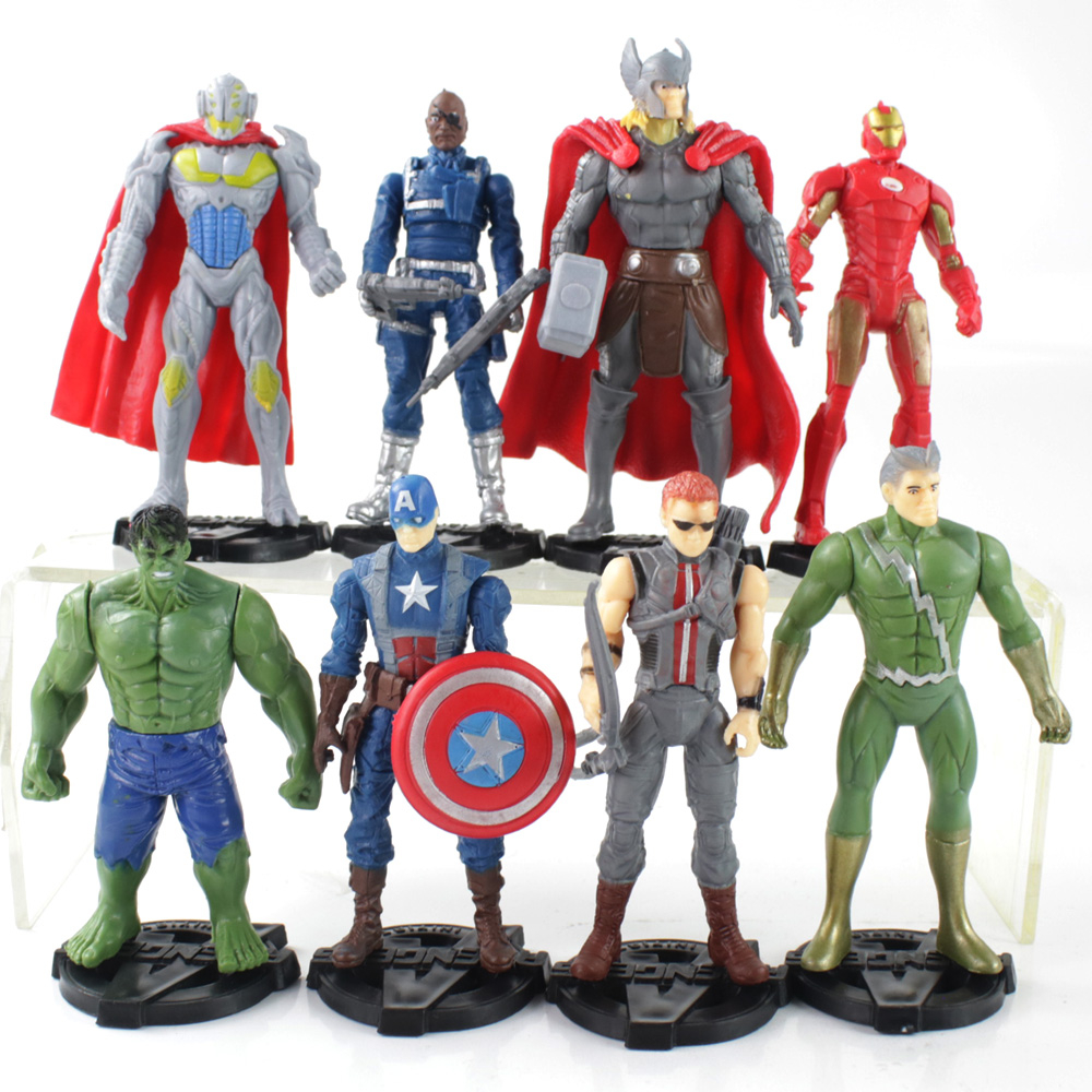 Figuras de acción de los vengadores de Marvel de Disney, set de 8 unids/set  de superhéroes, Thor, Hulk, Buster, figuras de acción de colección de