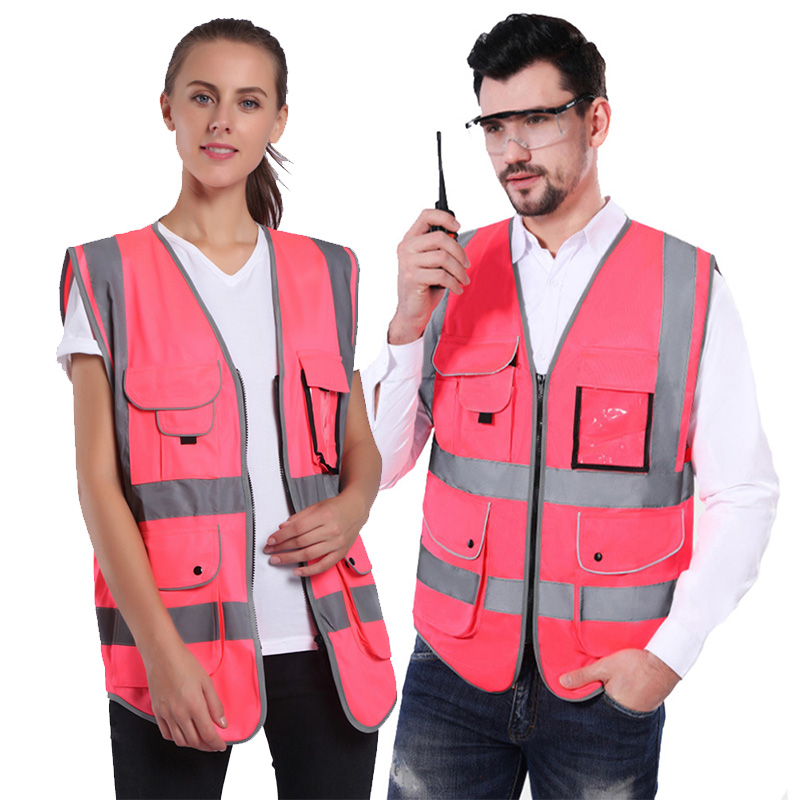 A-SAFETY - Chalecos de seguridad rosa para mujer, chaleco de seguridad de  trabajo con bandas reflectantes, talla M